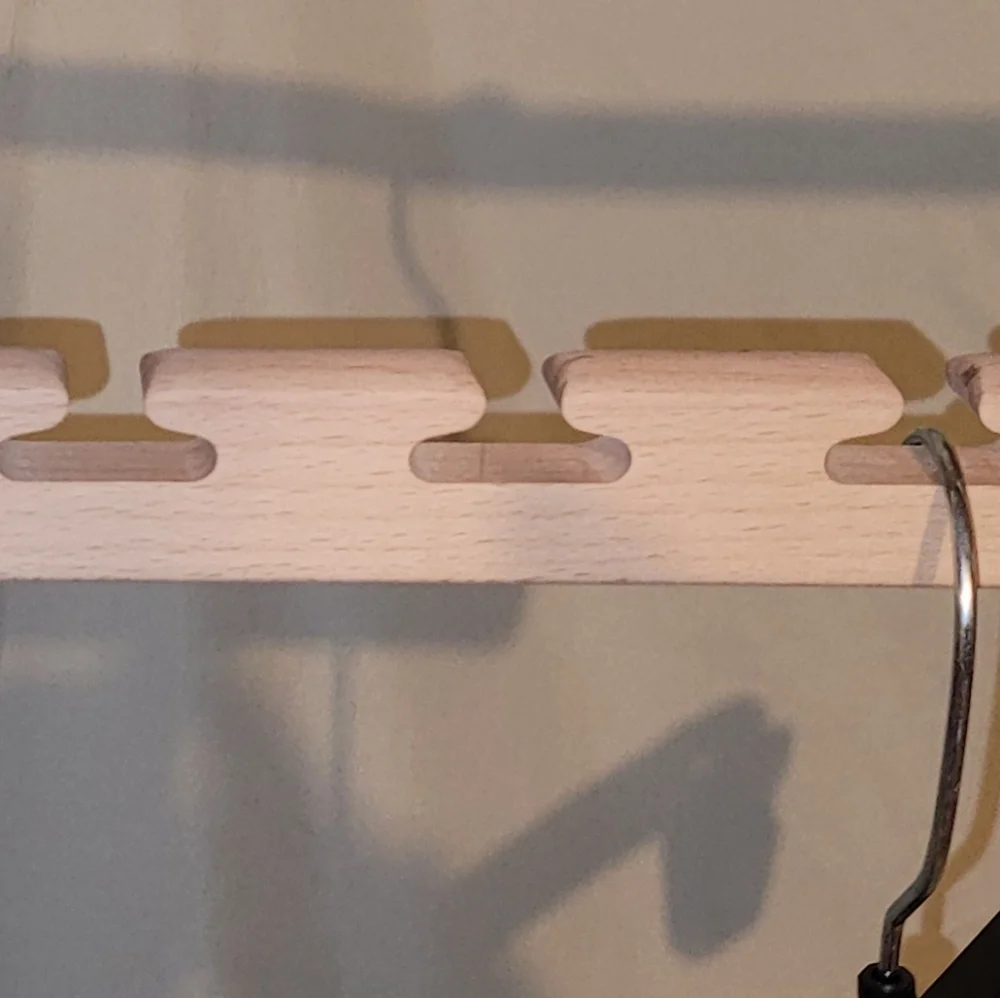 Natural Wood Space Saver Rack Hanger with Black Hooks, For Hangers Or Ties